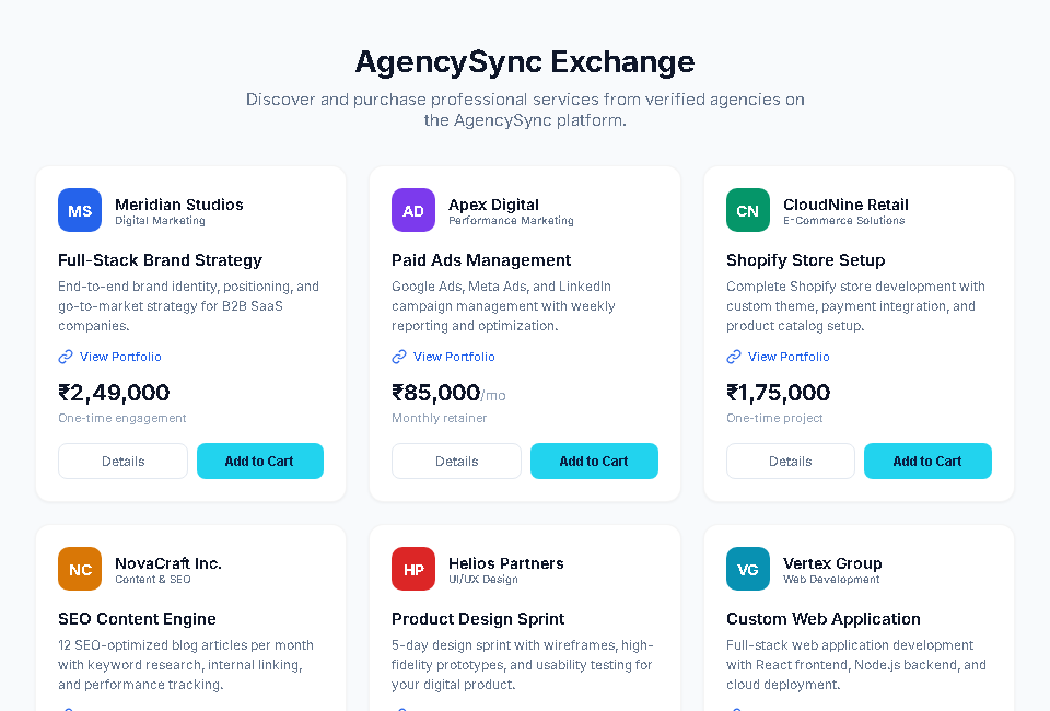 AgencySync Exchange — B2B service marketplace